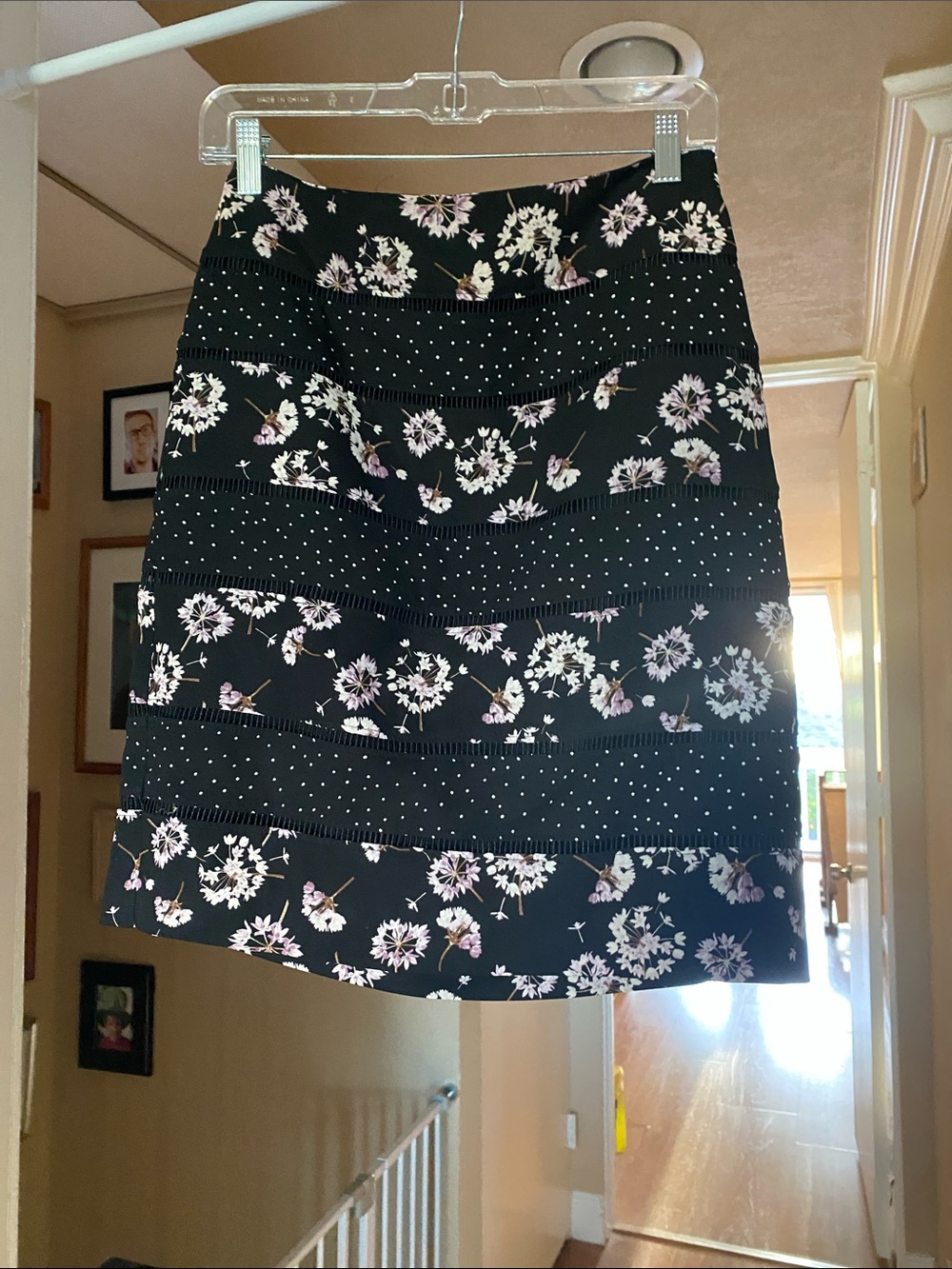 White House Black Market Women's Black Floral A-Line Skirt